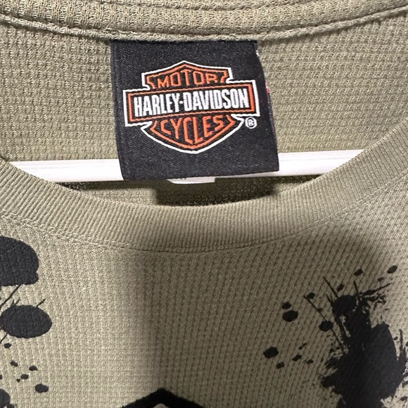 Harley Davidson Long Sleeve Thermal Womens Green Skull Cross Wrench Medium - Picture 4 of 5